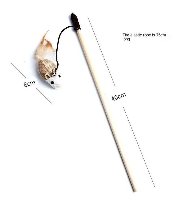 Natural cat feather & bell toy set for stimulating mental & physical activity.