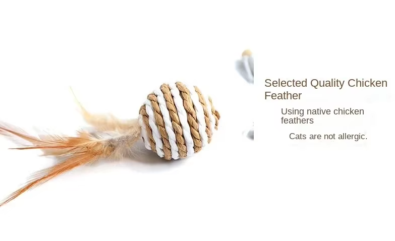 Natural material cat toy set, designed for interactive play with feathers & bells.