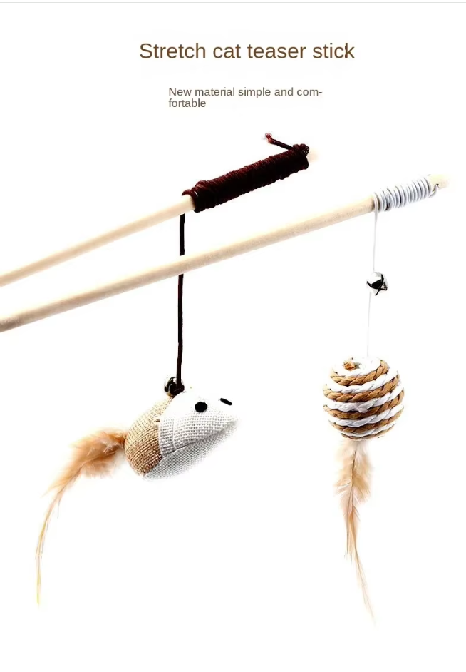 Feather & bell cat wand toy, promoting interactive play and enrichment.