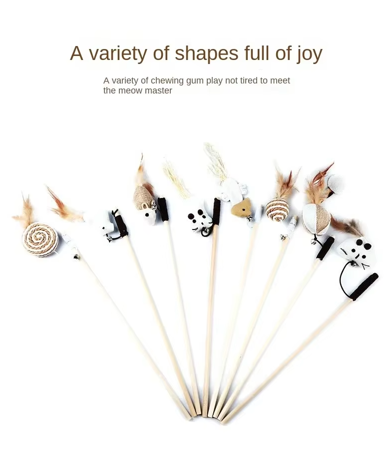 Natural feather cat toy assortment to stimulate hunting instincts.