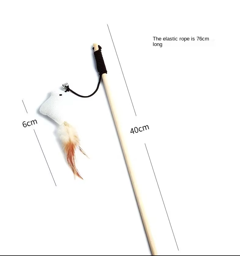 Assortment of interactive cat toys with feathers and bells for kittens & cats.