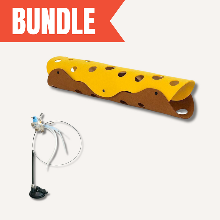 Interactive cat toy tunnel and lounge set for endless feline fun indoors.