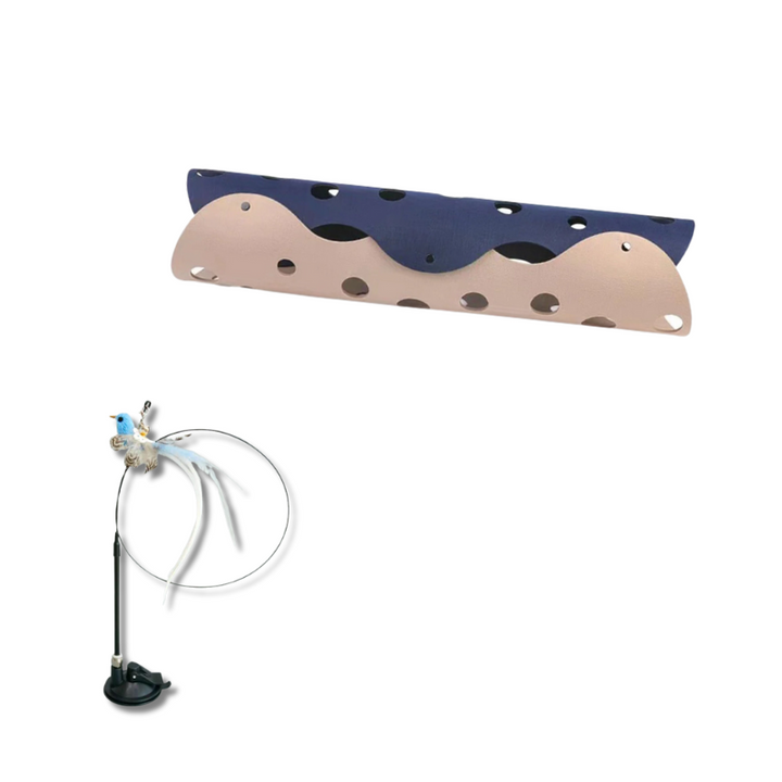 Keep your indoor cat entertained with this interactive toy and lounge set.