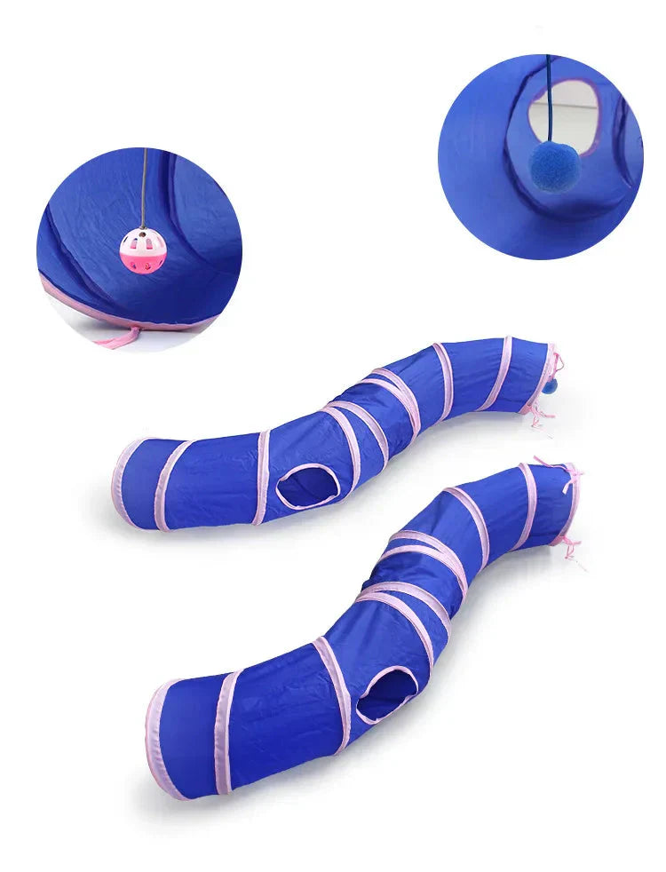 Multi-way cat tunnel with an integrated play cave and comfortable house, perfect for active feline exploration.