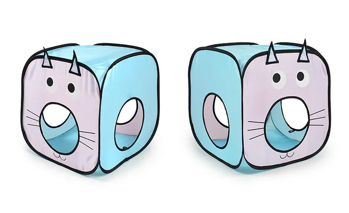 Durable cat house and play tunnel combo, an interactive pet accessory for stimulating enrichment and entertainment.