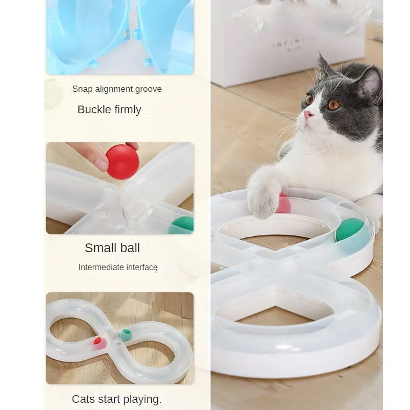 Indoor cat enrichment toy: an interactive ball track providing mental stimulation & fun.