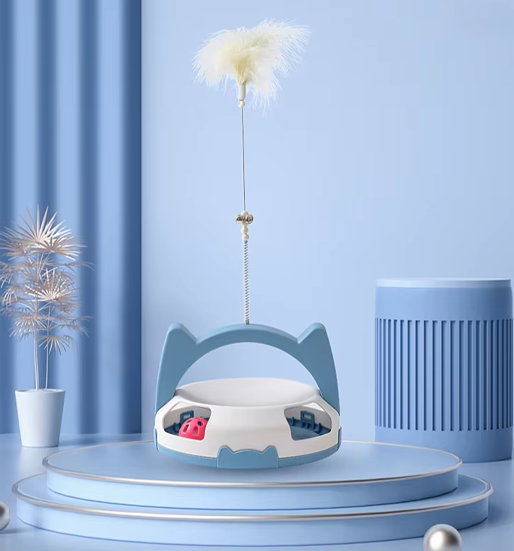 Durable dynamic cat toy: a feather teaser & rolling ball for active pet play.