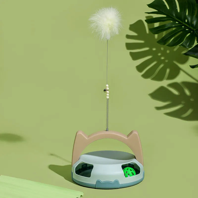 Engaging interactive cat toy with a tempting feather and exciting rolling ball.