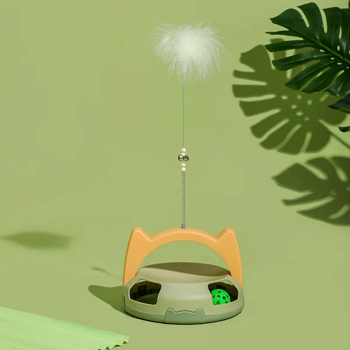 Multi-activity cat toy: feather and rolling ball combo for hours of pet entertainment.