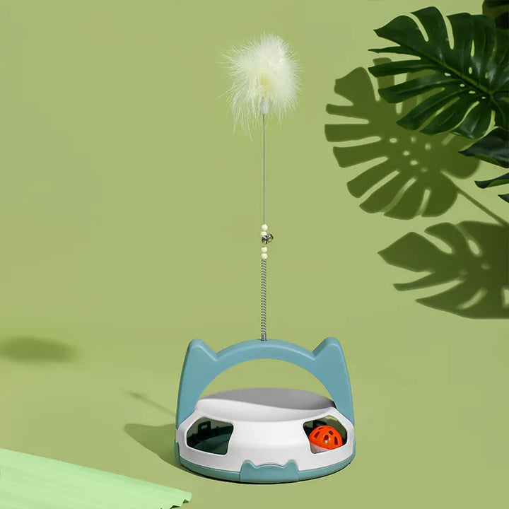 Premium interactive cat toy, combining a feather teaser with a track-rolling ball.
