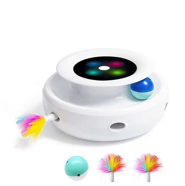 Electronic cat toy with LED light for stimulating hunting instinct.