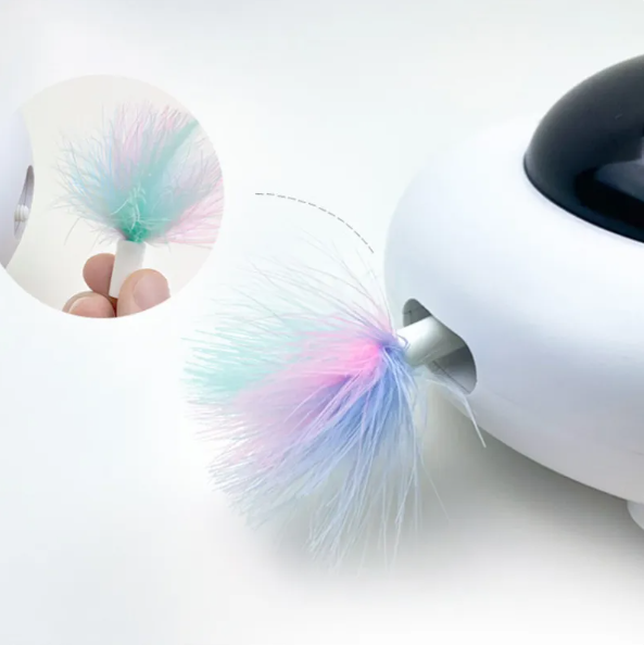 Pet supplies: interactive cat toy with LED lights, a feather tail, designed for active cat enrichment.