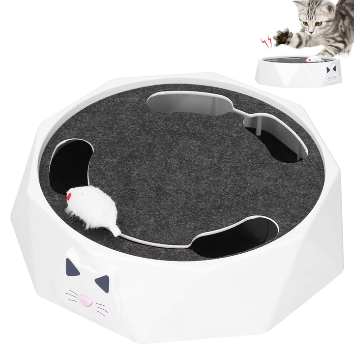 Feline enrichment interactive toy; keeps active indoor cats entertained with a moving mouse.