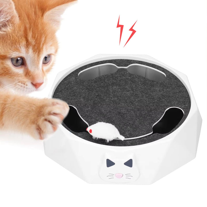 Indoor cat toy: interactive moving mouse designed to stimulate natural hunting instincts in cats.