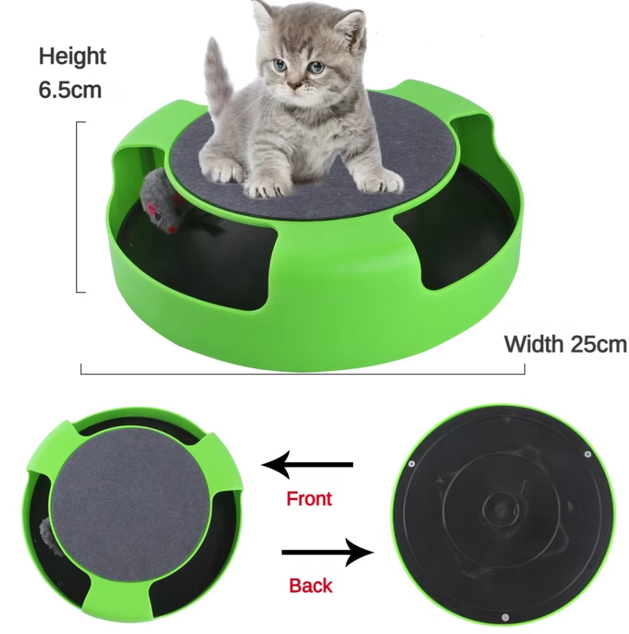 Stimulating cat toy with a moving mouse, designed for mental stimulation & exercise.