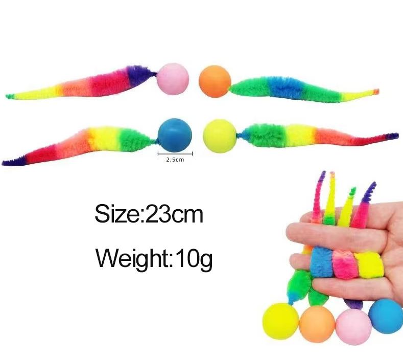 Pet enrichment cat toy with a long plush tail and attached ball, stimulating interactive play.