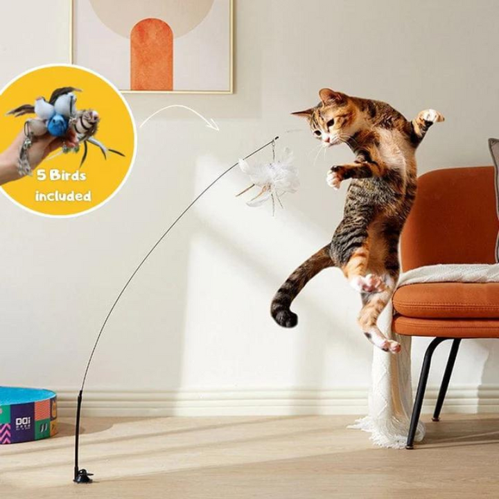 Interactive cat toy with realistic bird simulation for feline fun and exercise