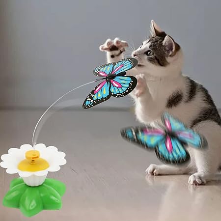 Interactive cat toy with realistic fluttering butterfly, perfect for stimulating feline hunting instincts and active play.