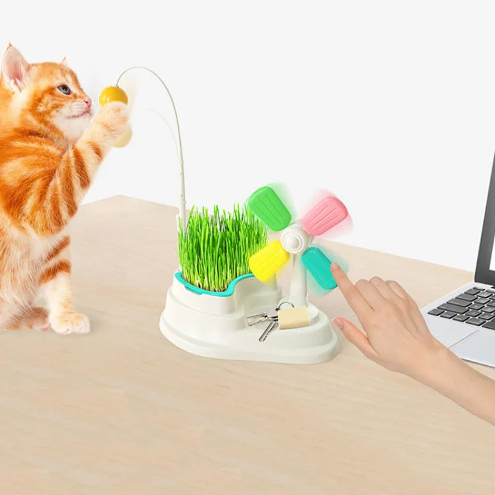 Engaging interactive cat windmill toy for feline play, mental enrichment & kitten fun.
