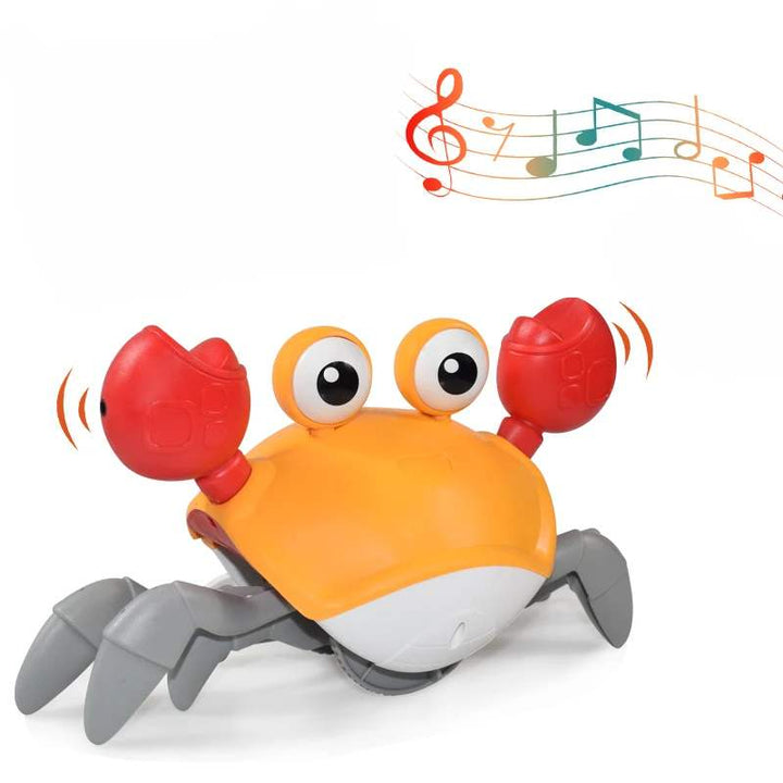 Interactive crawling crab toy with music and lights for baby tummy time play