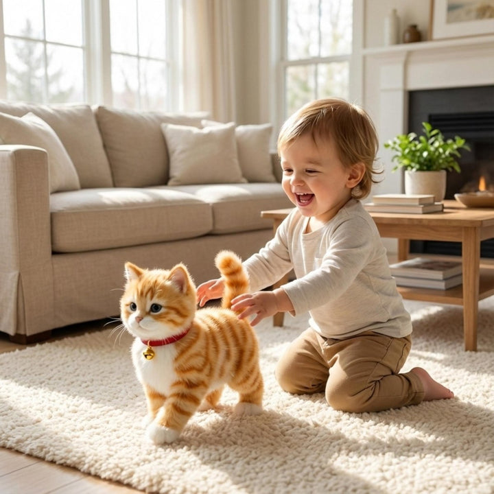 Realistic battery-operated cat toy, perfect for pretend play and developing empathy in children.
