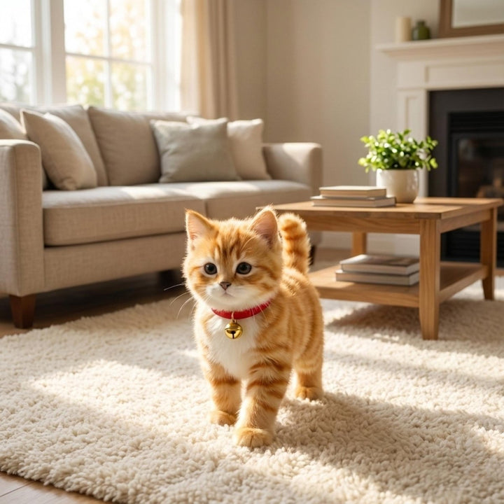 Soft and cuddly interactive cat toy, designed to engage children with lifelike movements.