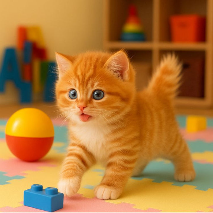 Educational plush cat toy that mimics real cat behavior for imaginative play.
