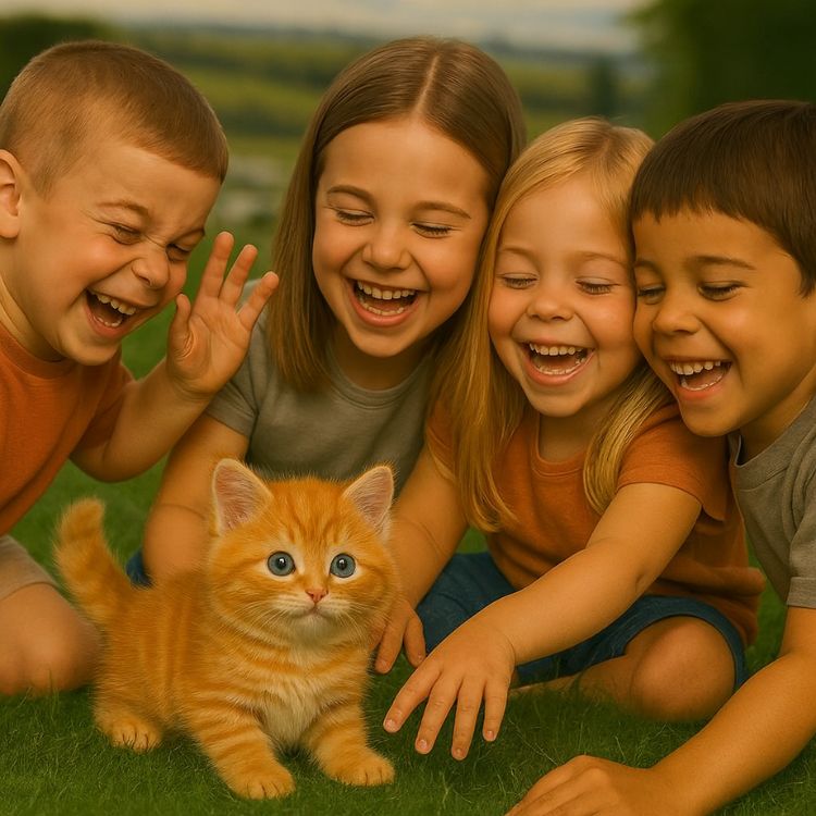 Close-up of a child interacting with a realistic cuddly cat toy, showing its features.