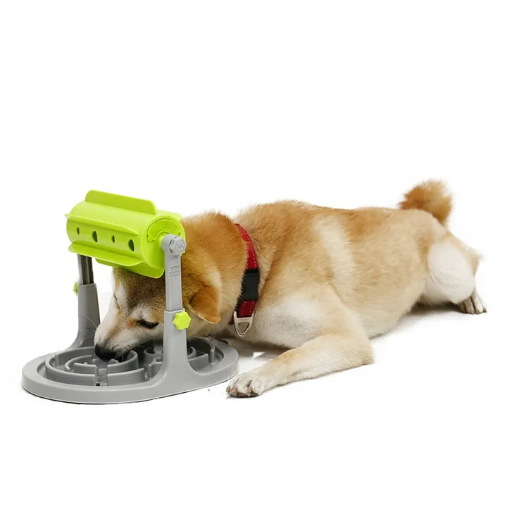 Dog puzzle toy & food dispenser with rotating compartments for mental enrichment & slow feeding.