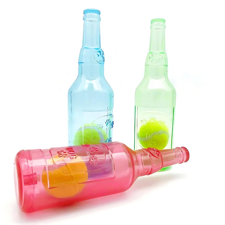 Interactive dog squeeze bottle toy for mental stimulation and fun