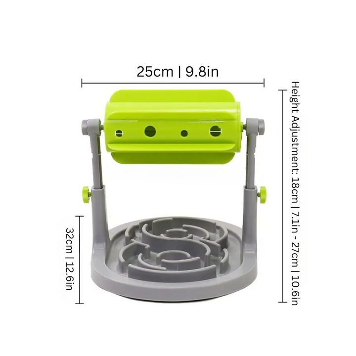 Dog enrichment toy: slow feeder and treat dispenser for mental stimulation. Improves dog health.