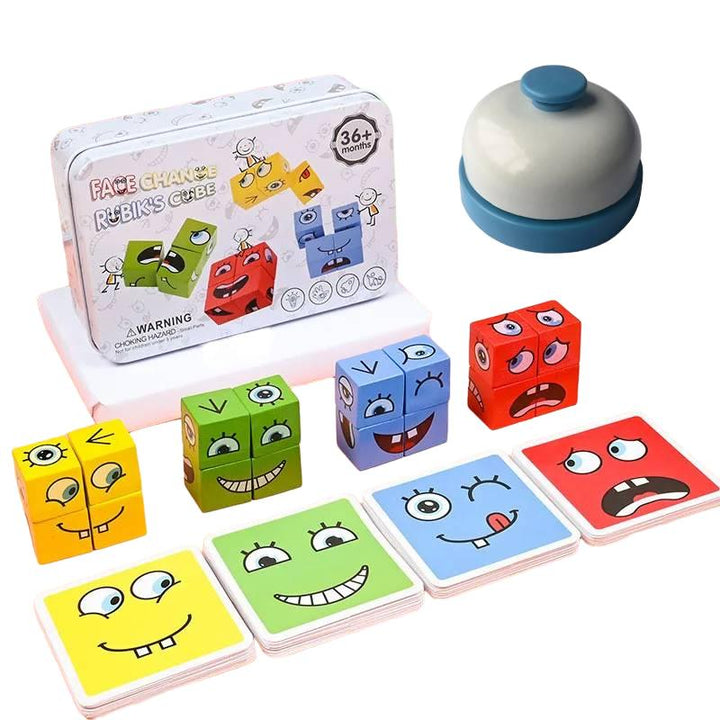 Interactive face changing building blocks board game for kids, promoting creativity and fine motor skills.