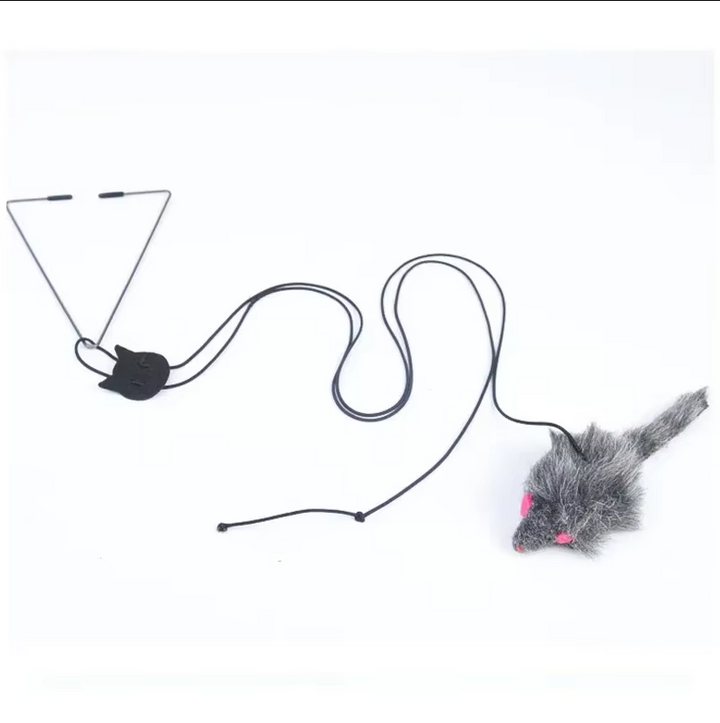 Interactive jumping mouse door toy for cats, promoting active feline exercise and hunting fun.