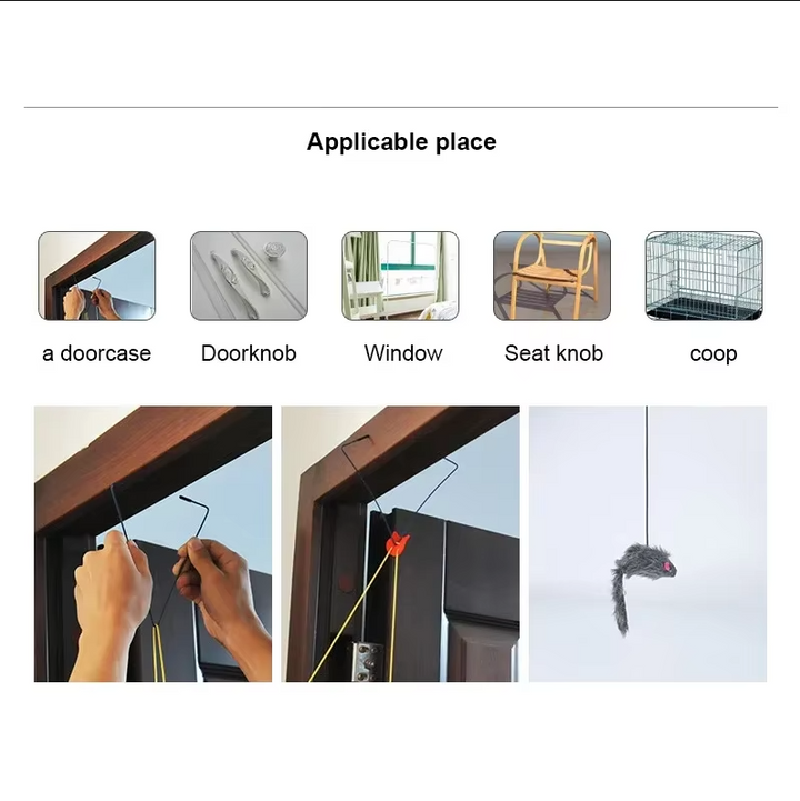 Engaging jumping mouse cat toy for doors, provides active cats with hunting and exercise.