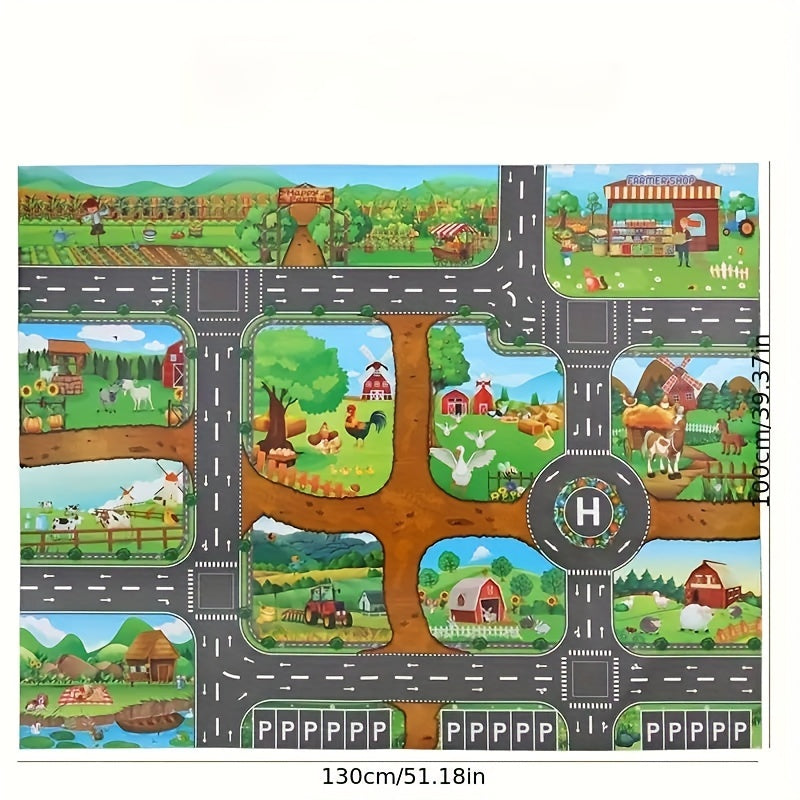 Vibrant kids' interactive play mat, perfect for toddlers to develop motor skills through farm & road scenarios.