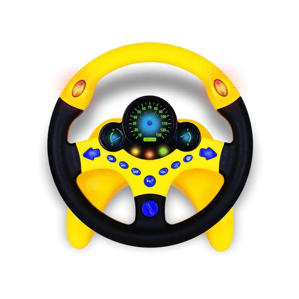 Interactive kids steering wheel toy with flashing lights and realistic driving sounds for pretend play.