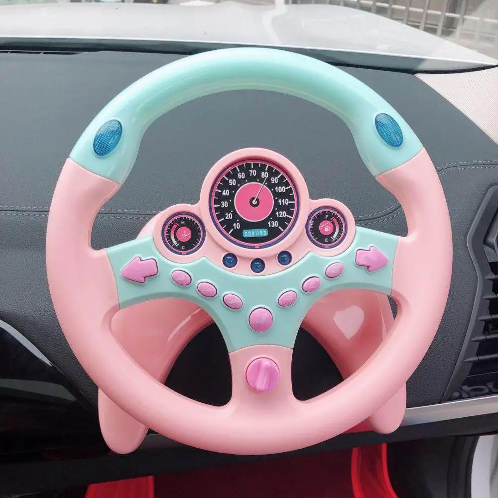 Educational steering wheel toy for kids, promoting motor skills and imaginative play with sound and light features.