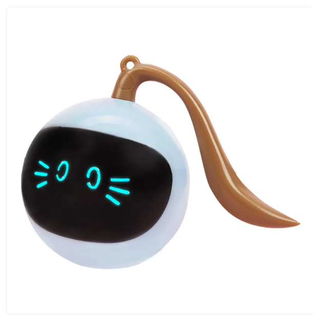 Happy cat playing with an interactive LED ball, boosting mental & physical health and fun.