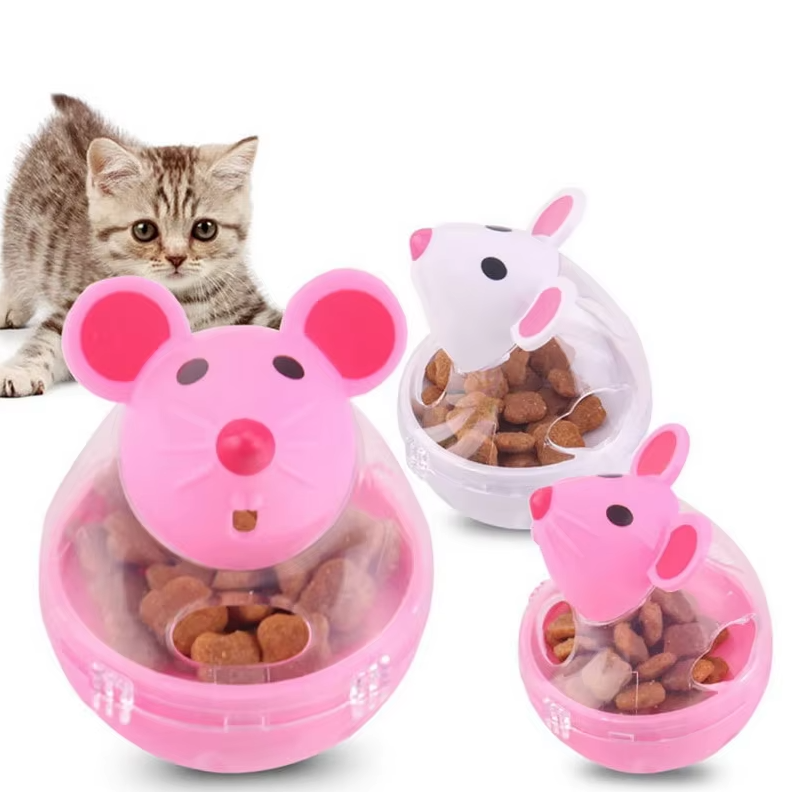 Interactive mouse cat toy, treat dispenser for feline fun & mental stimulation.