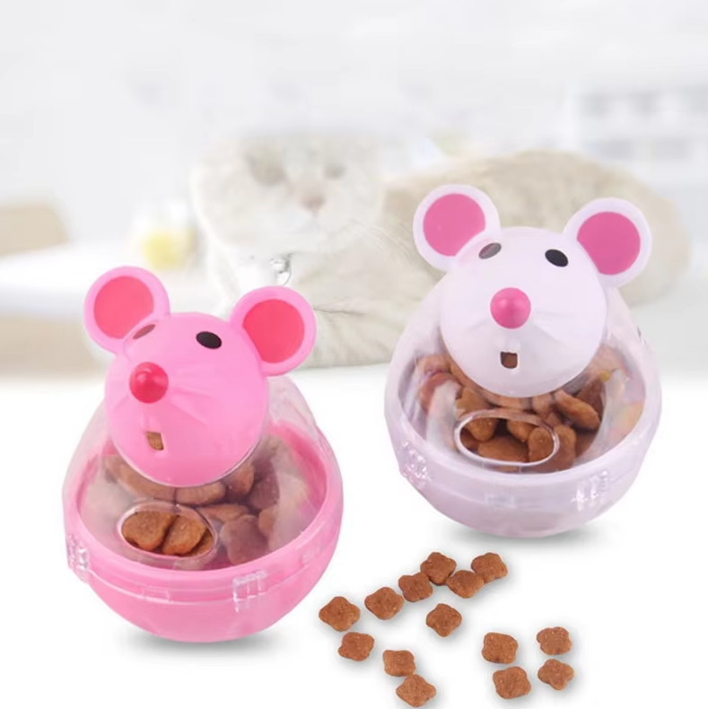 Engaging mouse cat toy, dispenses treats to stimulate indoor cats.