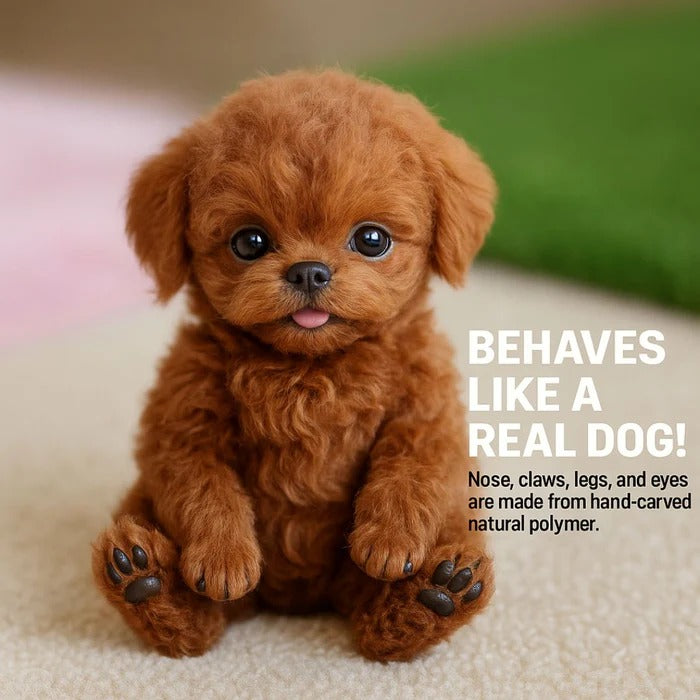 Side profile of the interactive toy dog, demonstrating its walking motion.