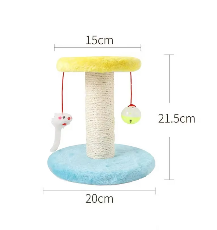 Engaging pet accessory: Interactive cat scratching post, sisal-covered, with ball & mouse for claw care.