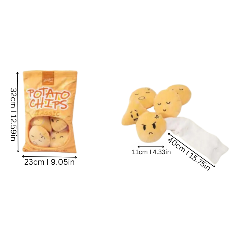 Plush SniffleChips interactive dog toy designed for chewing, enrichment, and puppy teething.