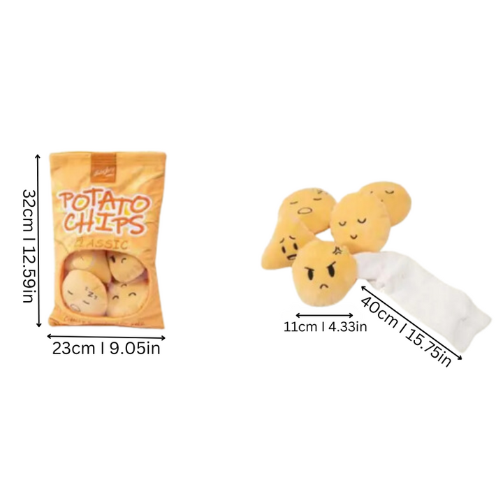 Plush SniffleChips interactive dog toy designed for chewing, enrichment, and puppy teething.