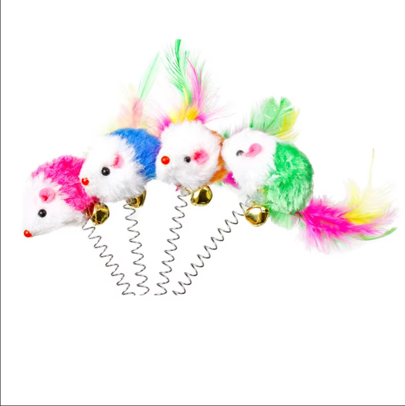 Interactive spring mouse cat toy with suction cup for playful kittens.