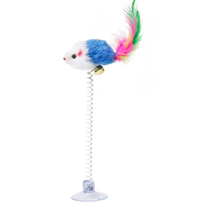 Playful spring mouse cat toy designed for interactive pet play with a suction mount.