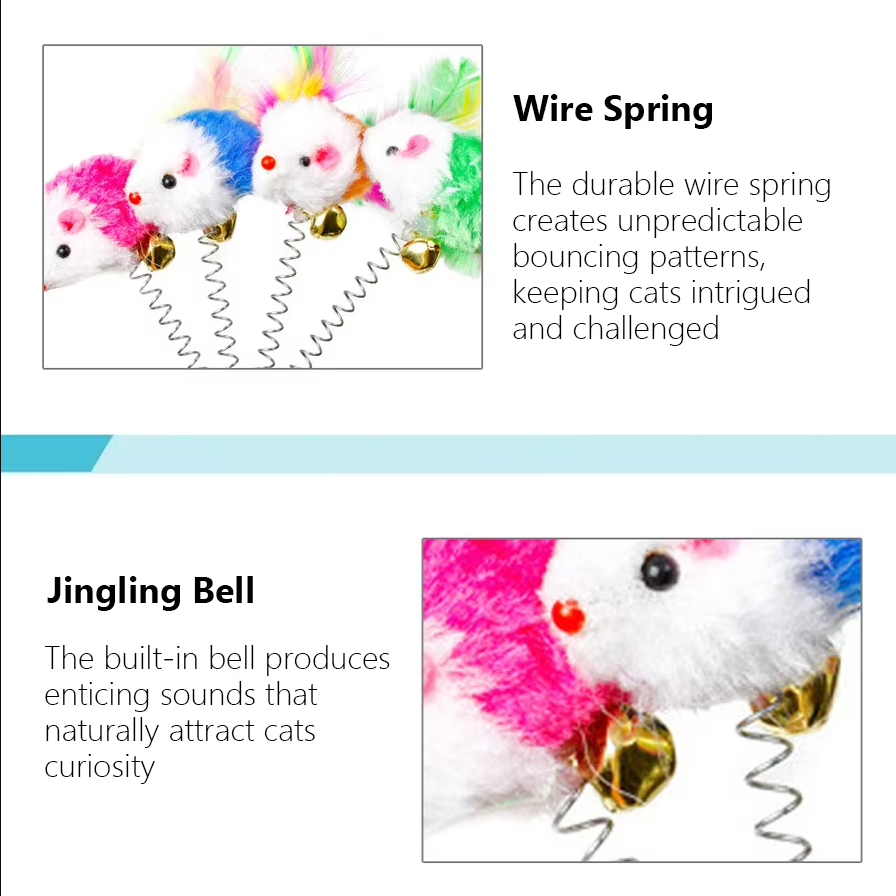 Vertical or horizontal interactive cat spring mouse toy with reliable suction cup.