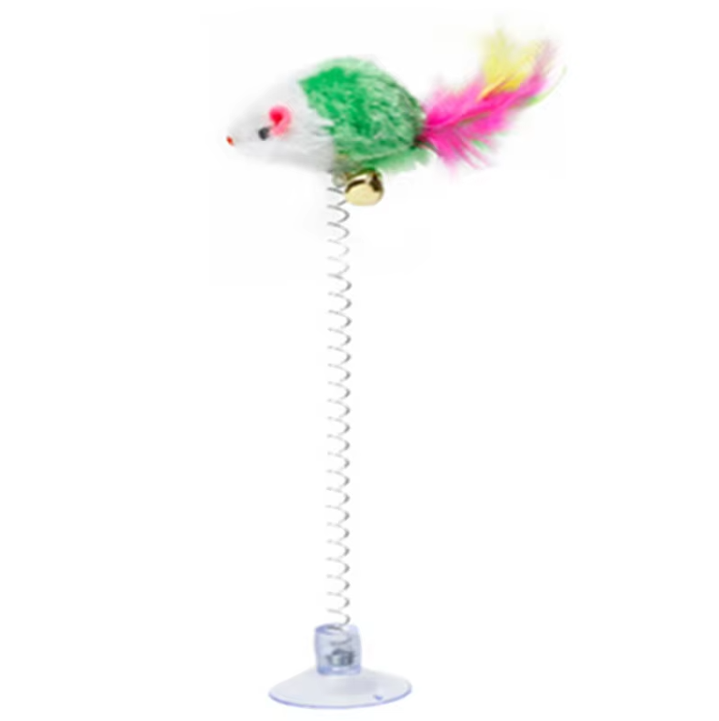 Fun spring action mouse cat toy, attaches securely with a powerful suction cup.