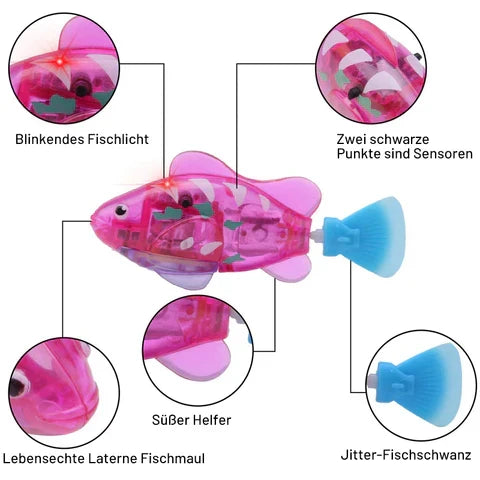 Cat's engaging swimming fish water toy, encouraging active and healthy play habits.