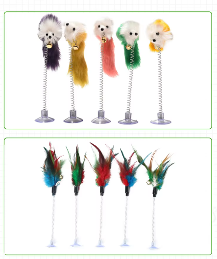 Interactive wiggling feather mouse cat toy with strong suction cup base for engaging feline playtime & enrichment.